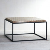 Maaya Bone Inlay Square Coffee Table on Metal Stand
